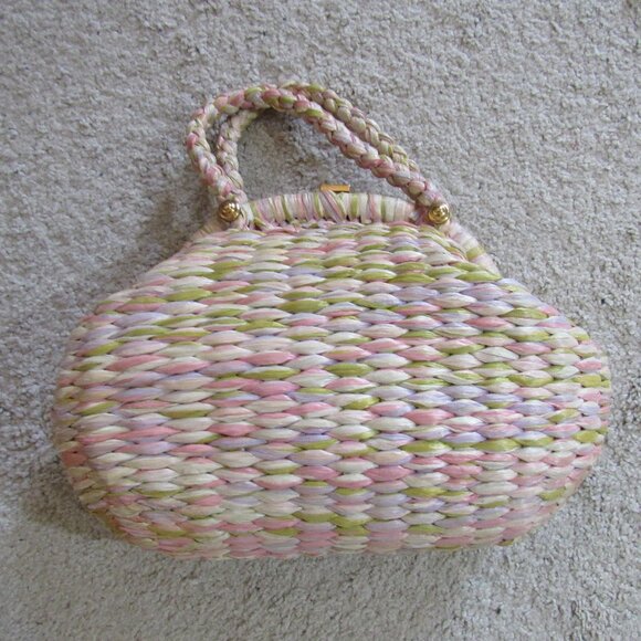 Vintage JANA Pink Pastel Woven Top Handle Purse Made in Italy - Picture 1 of 7